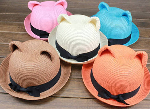 hat Cat Ear Straw Bowler